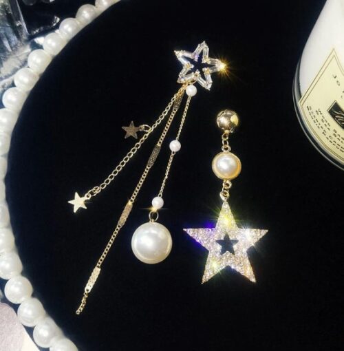 Wish Upon A Star | Asymmetrical Crystal Stud Dangle Earrings - Image 2