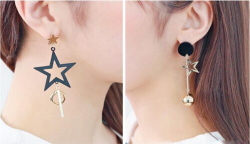 You're a Star | Asymmetrical Black & Gold Rockstar Earrings - Image 4