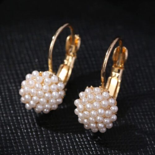 Dainty Elegant Pearl Bead Ear Gold Lever Back Earrings - Image 6