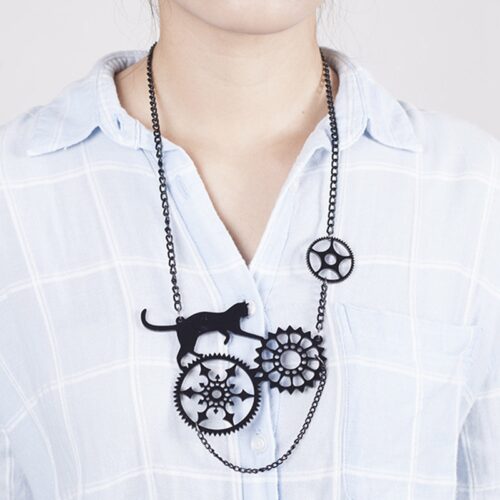 Nine Lives | Funny Cat Necklace, Steampunk Necklace - Image 2