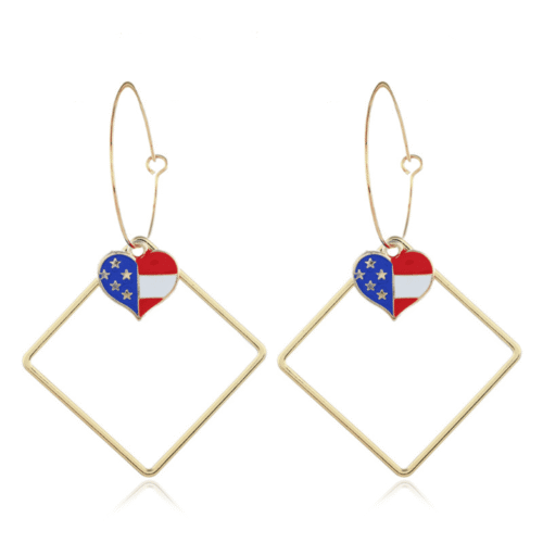 patriotic earrings, american flag earrings, heart usa earrings, heart earrings, wire earrings. hoop earrings