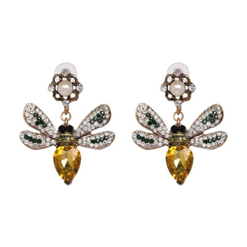 Honey Bee | Dangling Crystal Vintage Bee Earrings w/ Pearl