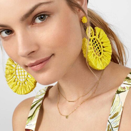 Sunshine State Dreamcatcher Dreaming Yellow Raffia Earrings - Image 3