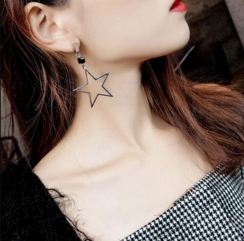 Double Stardom | Silver & Black Star Earrings - Image 5