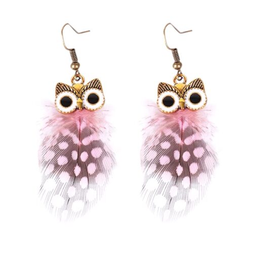 Who Knows? Handmade Owl Polka Dot Feather Earrings - Image 2
