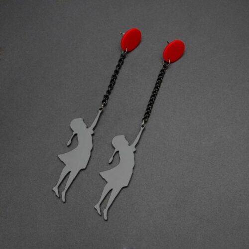 Wall Artist, Banksy Inspired Girl With Red Balloon Earrings - Image 5