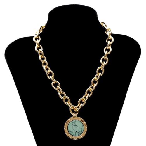 Best Teal Marble Medallion Pendant On Chunky Gold Chain Necklace - Image 7