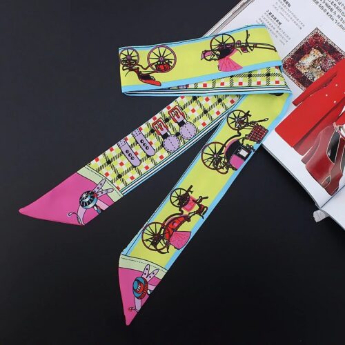 Carriage Coach Hair Tie Scarf Coach Scarf Unique Hatband HANDBAG SCARVES, Hair TIES Ponytail Tie Silky Hair Tie Carriage Design Skinny Scarf - Image 6