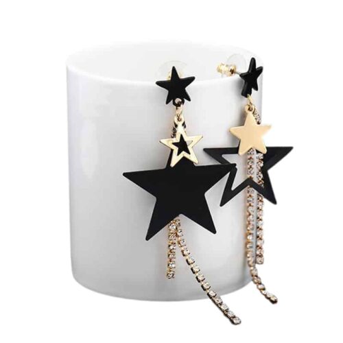 Star Spangled Rockstar Dangle Pentagram Crystal Earrings - Image 2