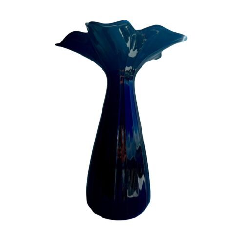 Mid-Century Modern Flared Tall Black Glass Vase
