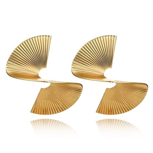 Fine Fan Twisted Retro Gold Sculpture Earrings - Image 2
