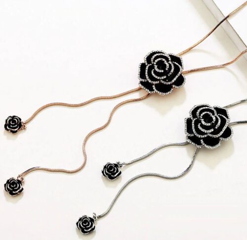 Elegant Front Adjustable Enamel Camellia Flower Necklace Bolo Style - Image 2