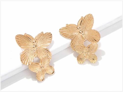 2 Gold Butterfly Stud Earrings - Image 2