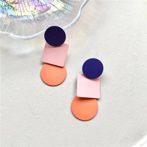 Candy Box Contrast Geometric Round Square Pink Drop Earrings for Women - Image 2