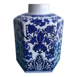 1980s Blue & White 6-Sided Ginger Jar