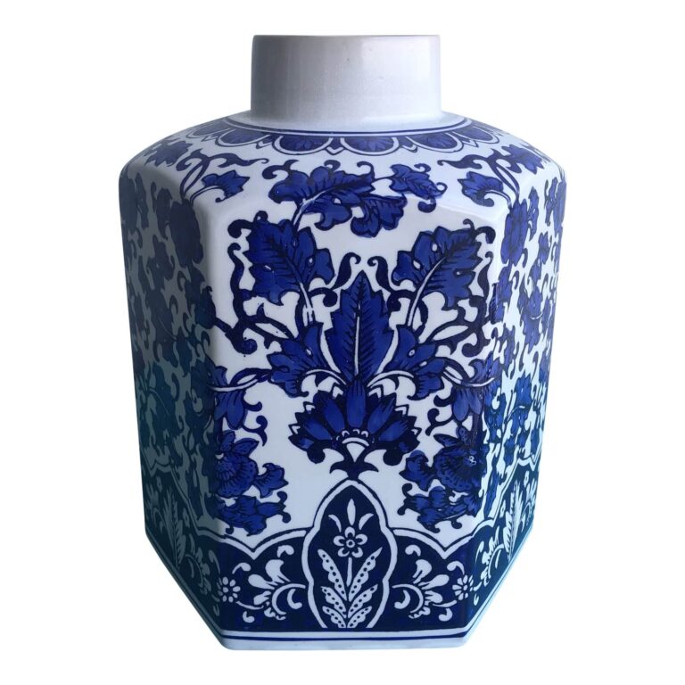 1980s Blue & White 6-Sided Ginger Jar