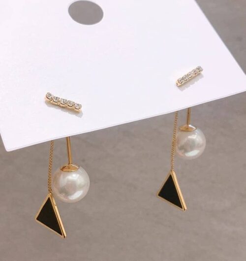 #1 Unique Pendulum Swings | Modern Pearl Designer Earrings | Gold, Black Pearl Earrings - Image 2