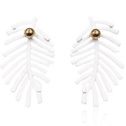 White Fish Bone Leaf Acrylic Pearl Dangle Statement Earrings