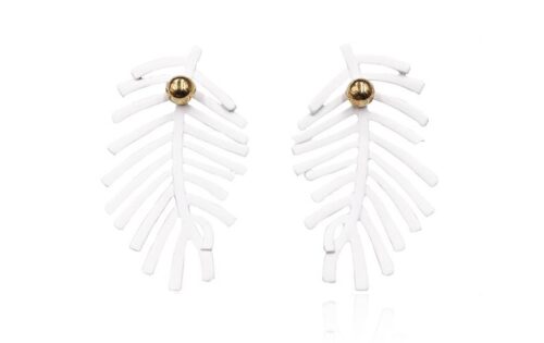 White Fish Bone Leaf Acrylic Pearl Dangle Statement Earrings