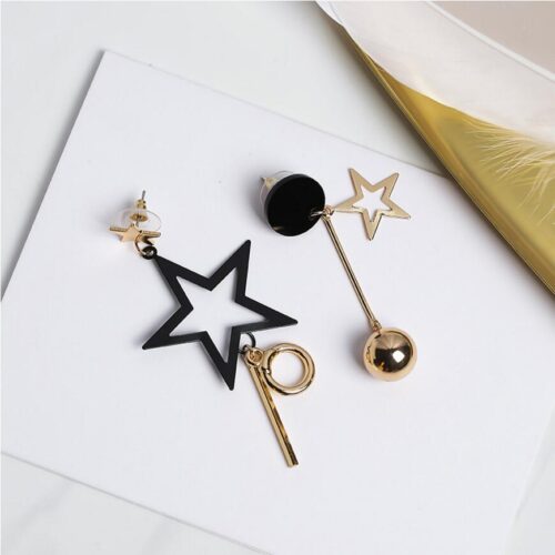 You're a Star | Asymmetrical Black & Gold Rockstar Earrings - Image 2