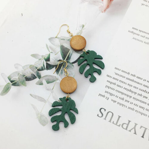 Palms Down Miami Tropical Leaf Earrings From Repurposed Wood - Image 5
