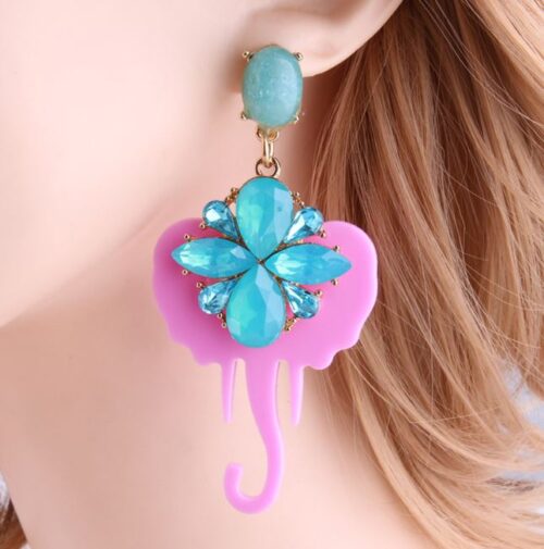 White Elephant Earrings w/ Blue Crystals - Image 4