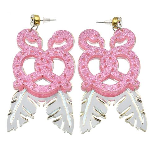 Twisted Love | Acrylic Mirror Leaf & Pink Flamingo Earrings
