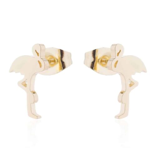 Cute Flamingo  #1 Gold Stud Earrings for Little Girls