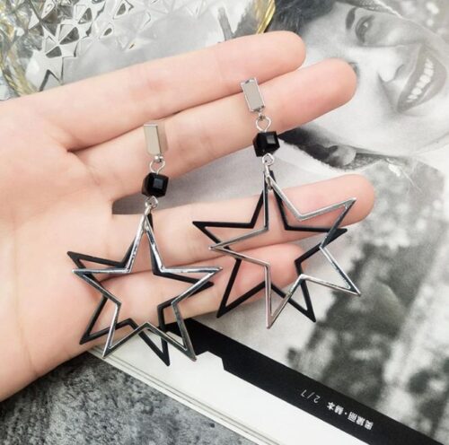 Double Stardom | Silver & Black Star Earrings - Image 2