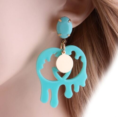 Double "G" #1 Paint Drip Artsy Acrylic Earrings w/ Stone - Image 2