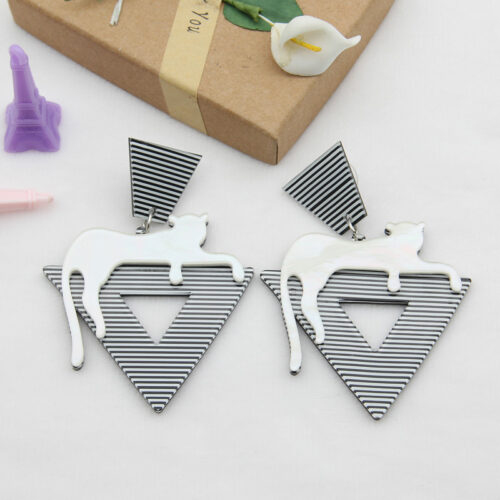 Walk The Straight & Narrow | Acrylic Cat on Stripes Earrings - Image 3