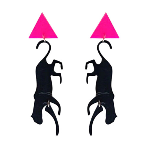 Black Panther Earrings, Acrylic Animal Earrings, Black & Pink Earrings