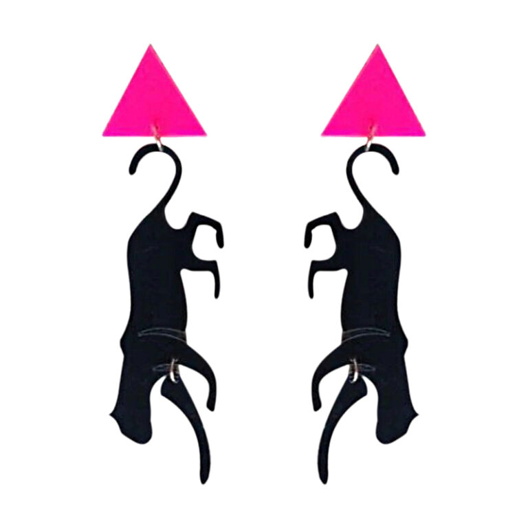 Black Panther Earrings, Acrylic Animal Earrings, Black & Pink Earrings