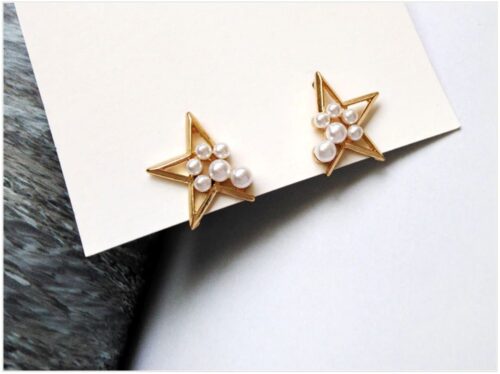 Pearl Star Designer Asymmetrical Stud Earrings - Image 2