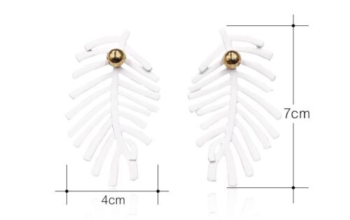 White Fish Bone Leaf Acrylic Pearl Dangle Statement Earrings - Image 3