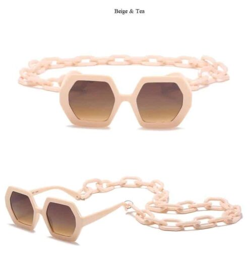 Cream Vintage Style Polygon Chain Sunglasses - Image 5