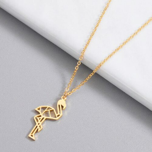 Geometric Flamingo Necklace (Gold) - Image 3
