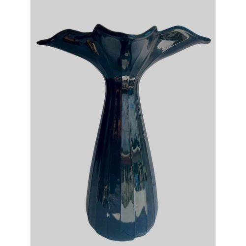 Mid-Century Modern Flared Tall Black Glass Vase - Image 6