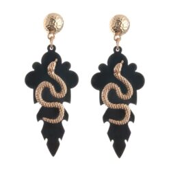 Gold Etched Diamond-Back Snake Earrings On Modern Medallion Crest
