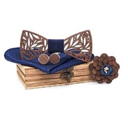 Abstract Wooden Bow Tie, Cufflinks & Lapel Flower Gift Set