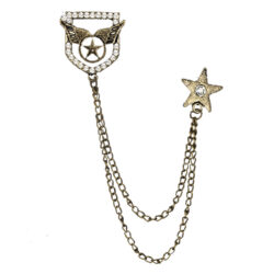 Fly Away Rockstar | Army Style Wings Star Brooch w/ Chains