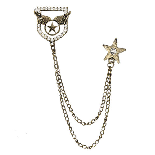 Fly Away Rockstar | Army Style Wings Star Brooch w/ Chains