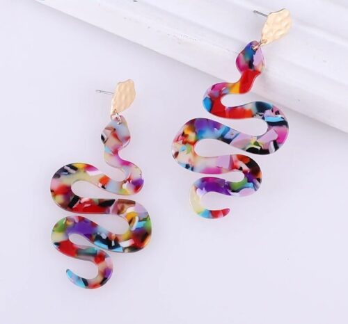 Snake In The Art | Colorful Acrylic Snake Earrings - Image 2