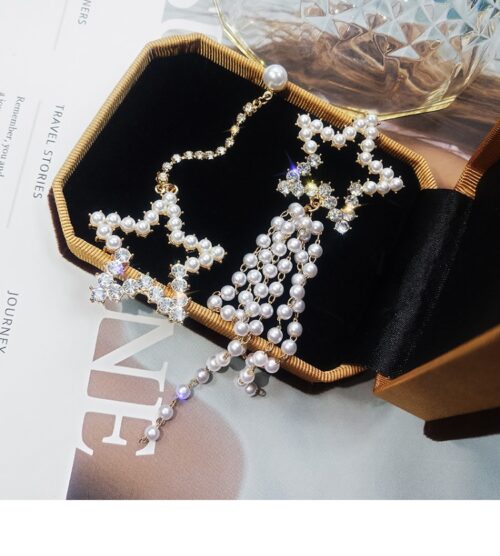 Falling Stars | Asymmetrical Pearl Star Earrings New Year Earrings - Image 6