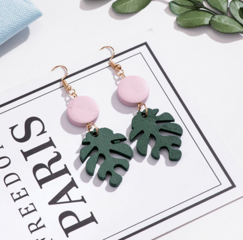 Palms Down Miami Tropical Leaf Earrings From Repurposed Wood - Image 3