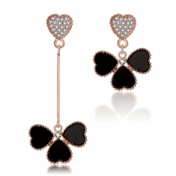 Asymmetrical Crystal Heart Stud Earrings w/ Clover Dangles | Heart Earrings | Clover Earrings