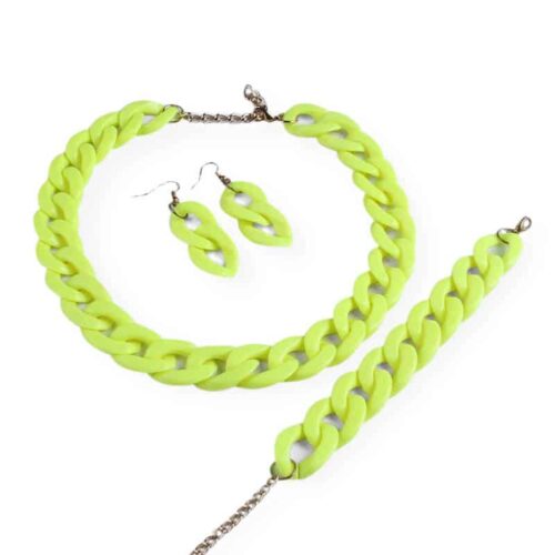 CHUNKY CHAIN ACRYLIC NECKLACE, BRACELET, & EARRING SET