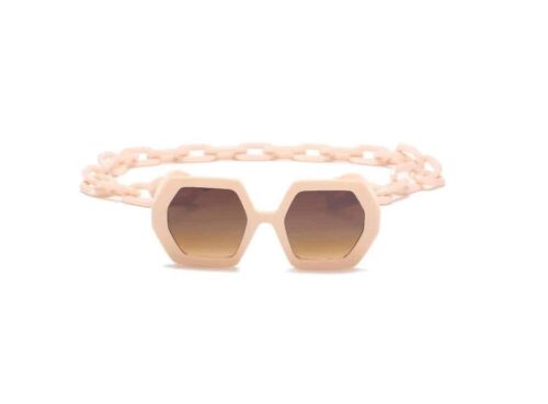 Cream Vintage Style Polygon Chain Sunglasses