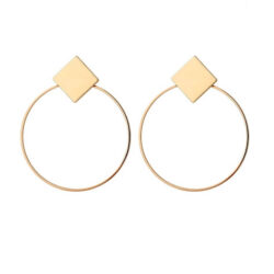 Geometrical Circle Hoops With Square Stud Earrings