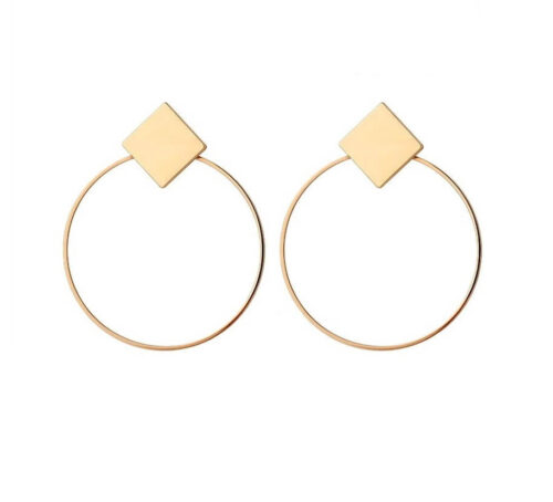 Geometrical Circle Hoops With Square Stud Earrings